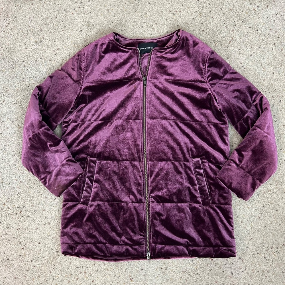 Who What Wear Deep Red Velvet Quilted Mid Length Jacket Size Medium Women's